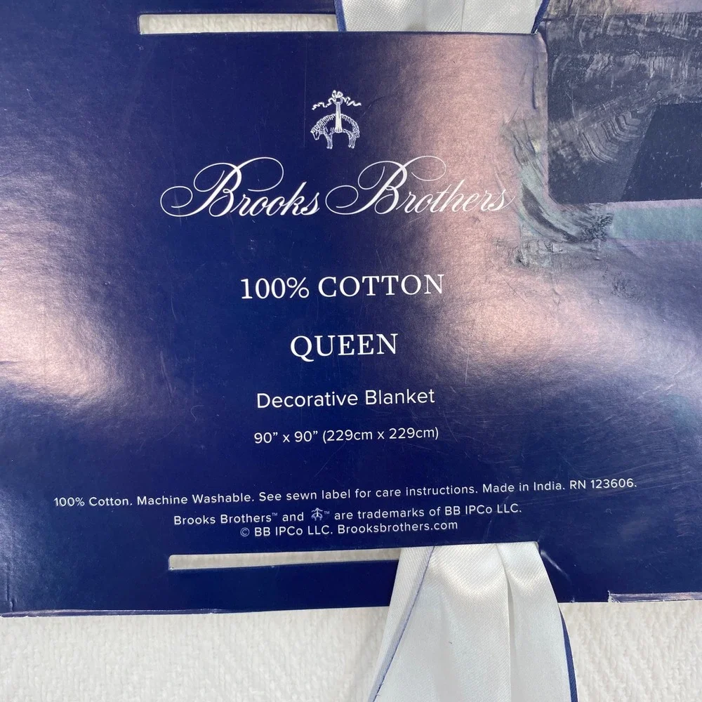 Brooks Brothers Cotton Blanket Queen White Herringbone Weave Crisp Classic